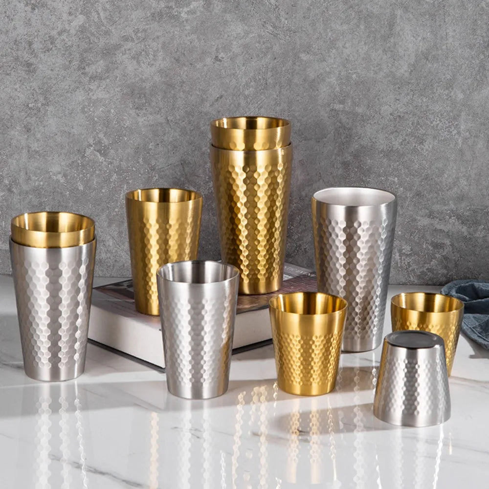 170ML/550ML Double-Wall 304 Stainless Steel Mug Hammer Diamond Texture