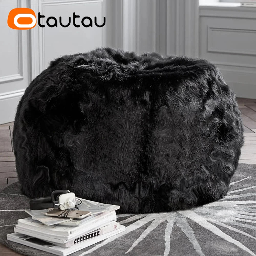 Faux Bunny Fur Bean Bag Pouf with Filling