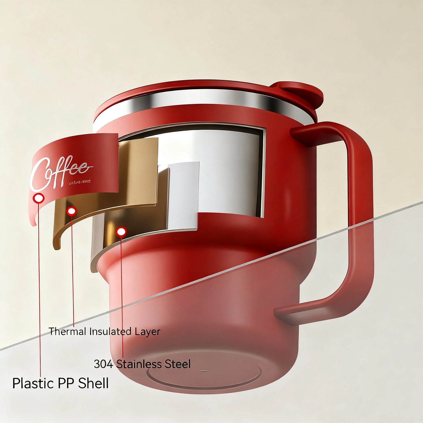 304 Stainless Steel Double Wall Insulated Coffee Cup With Handle