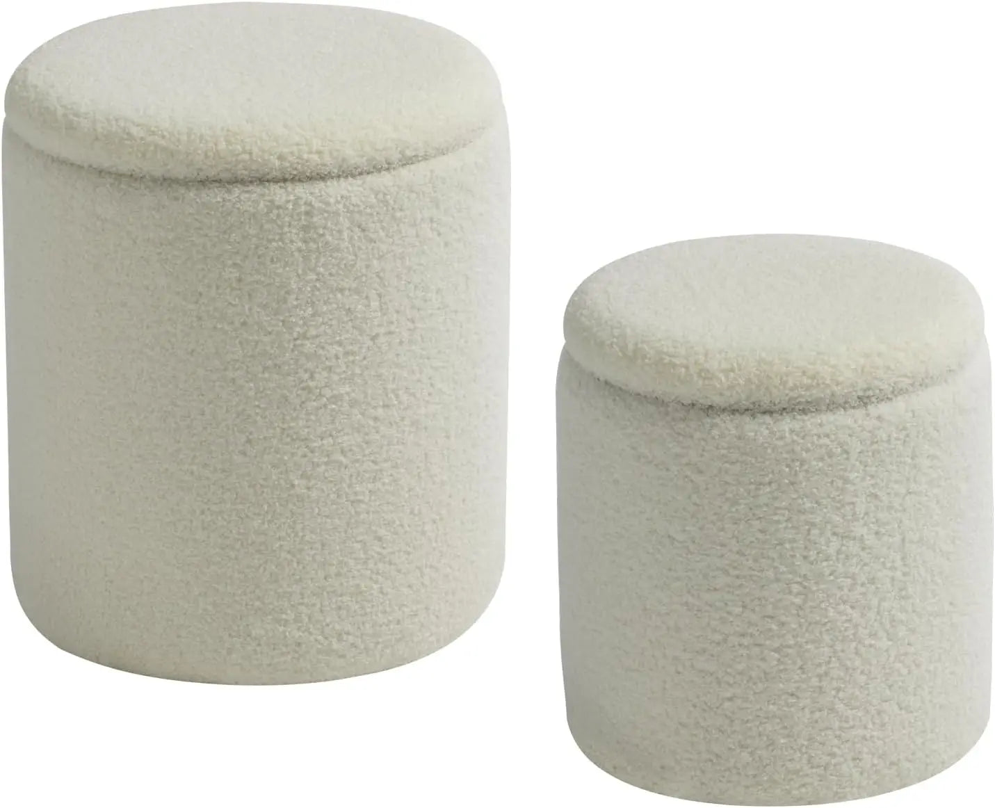 Round Set of 2 Ottoman with Storage Sherpa Storage