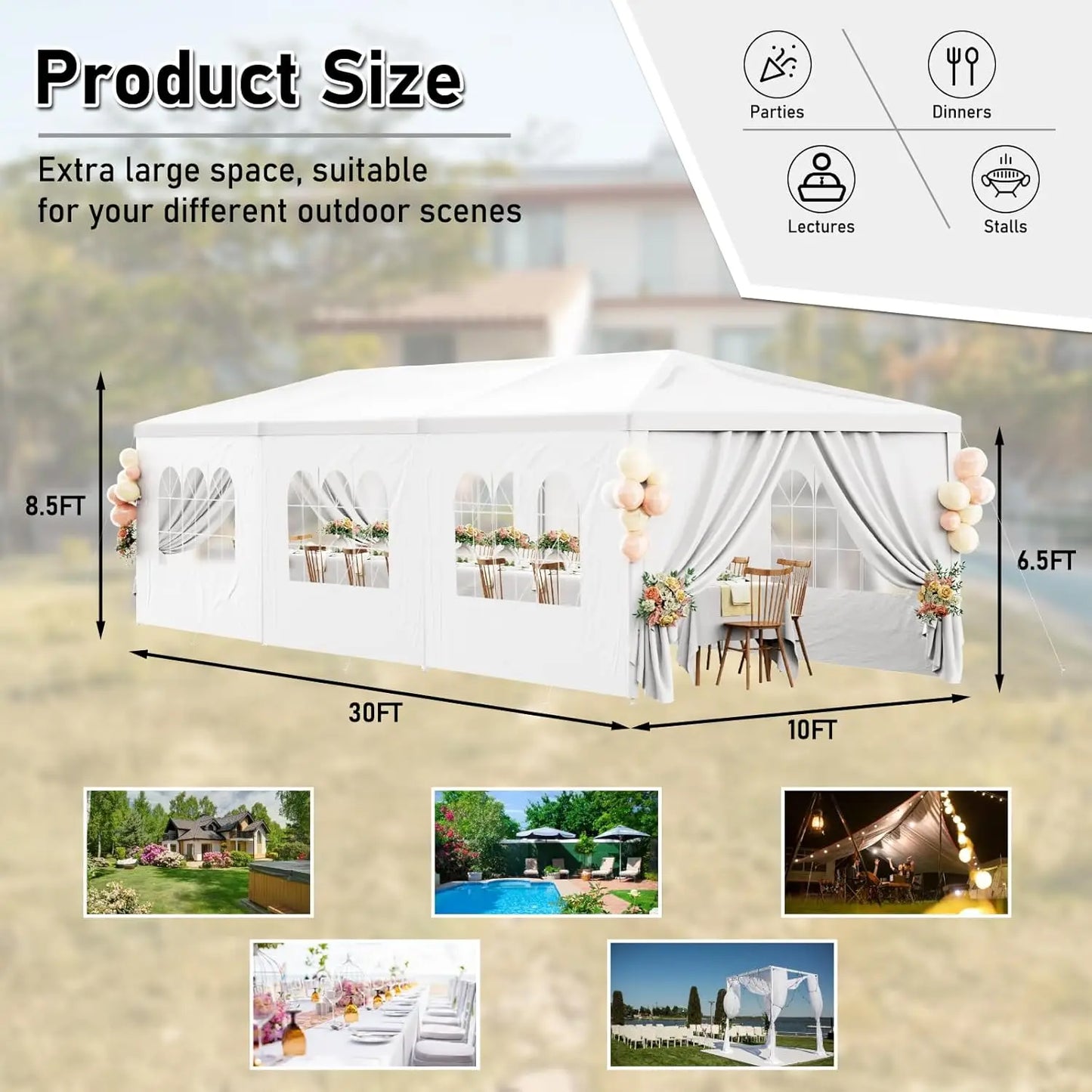 10x30FT White Party Tent Outdoor Canopy, Heavy Duty