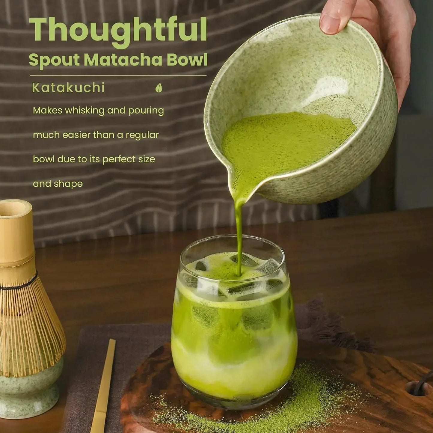 Whisk Set, Ceramic Bowl Matcha Kit 5 Pcs, Sifter, Bamboo Scoop & Holder