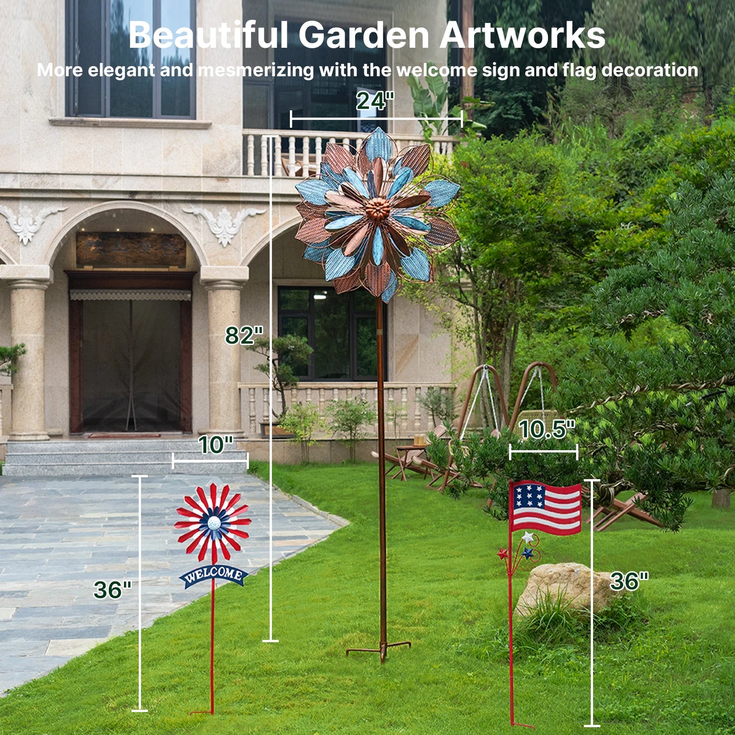 Wind Spinners Outdoor, 84" Large Metal Kinetic Wind 2 Pcs Flag