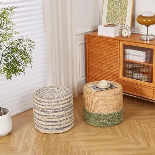 18'' Ottoman Pouf, Natural Braided Poof,