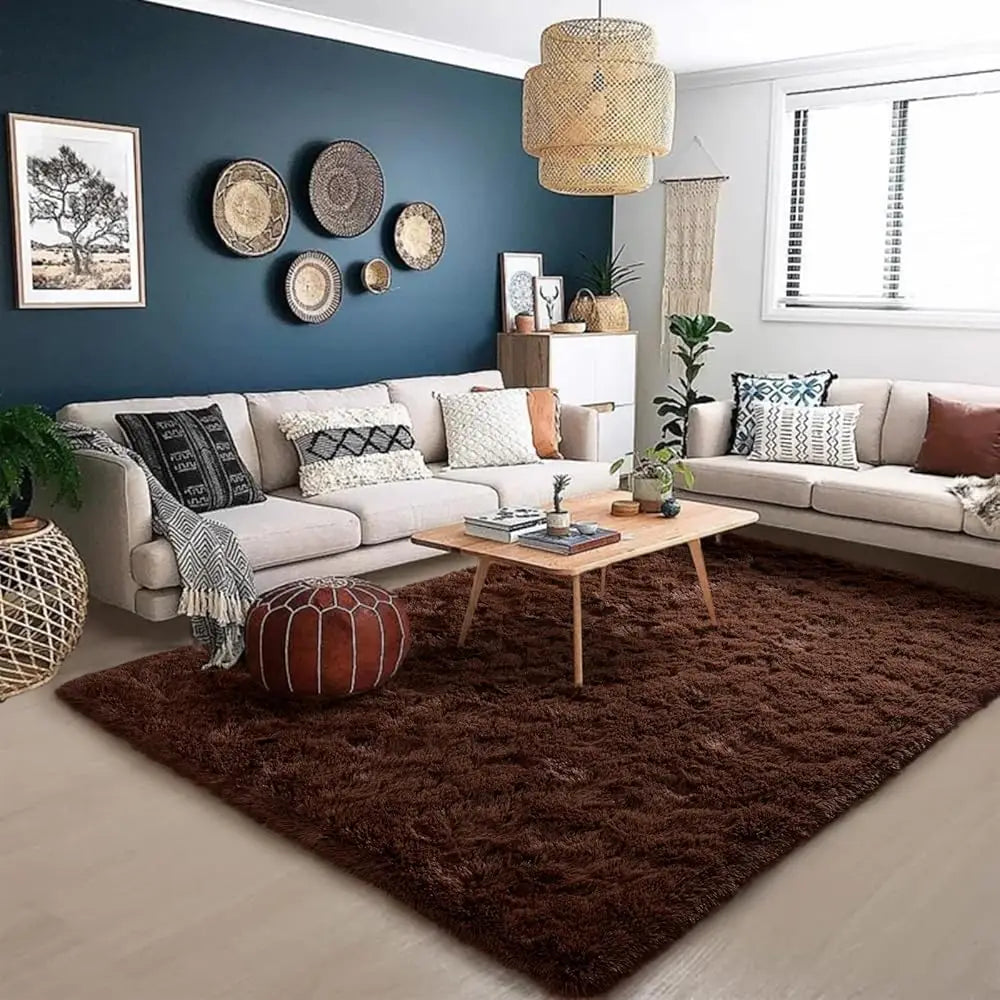 Large Area Rugs 9X12 Living Room, Brown, Soft Fluffy Plush