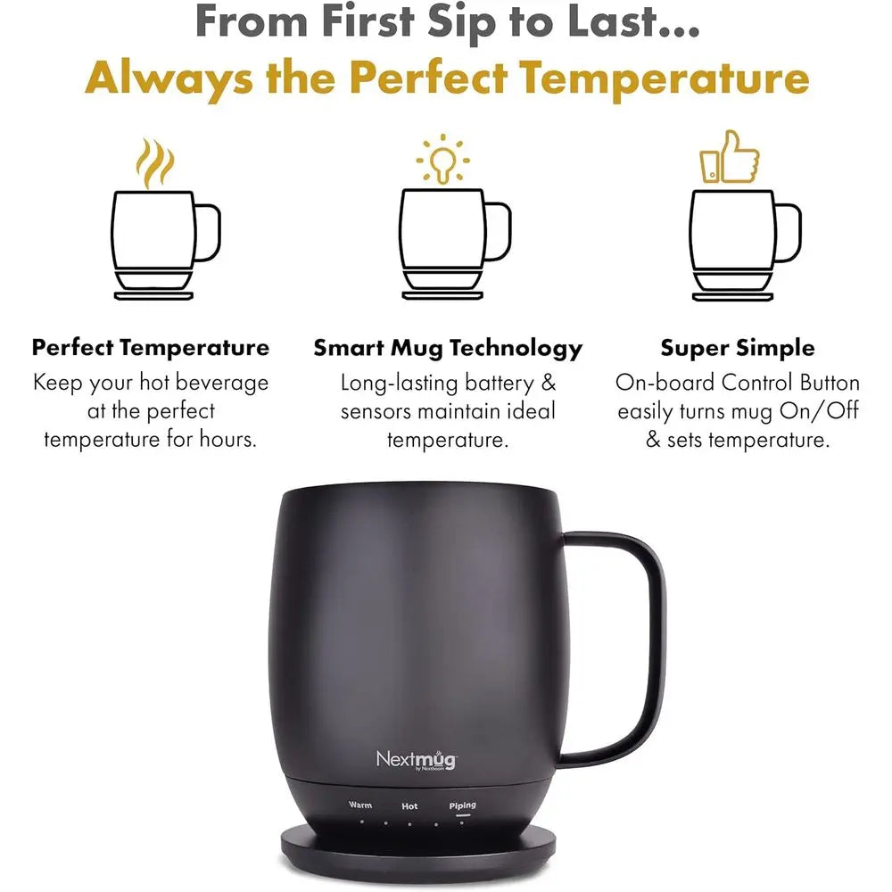 Self-Heating, Temperature-Controlled Coffee Mug - 14 oz, Black