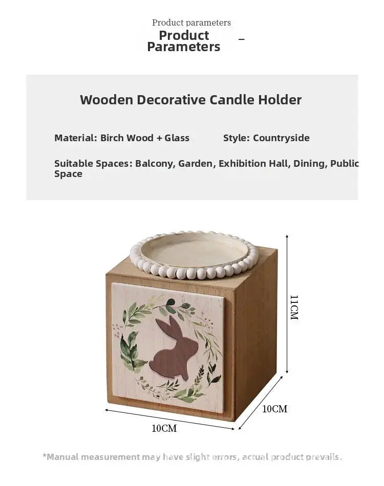 Artistic Wooden Square Candlestick  Little Grass Rabbit