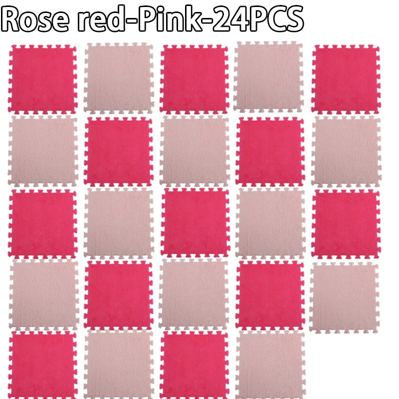 48PCS Plush Puzzle Foam Mat, Rose Red & Pink, Area Rug