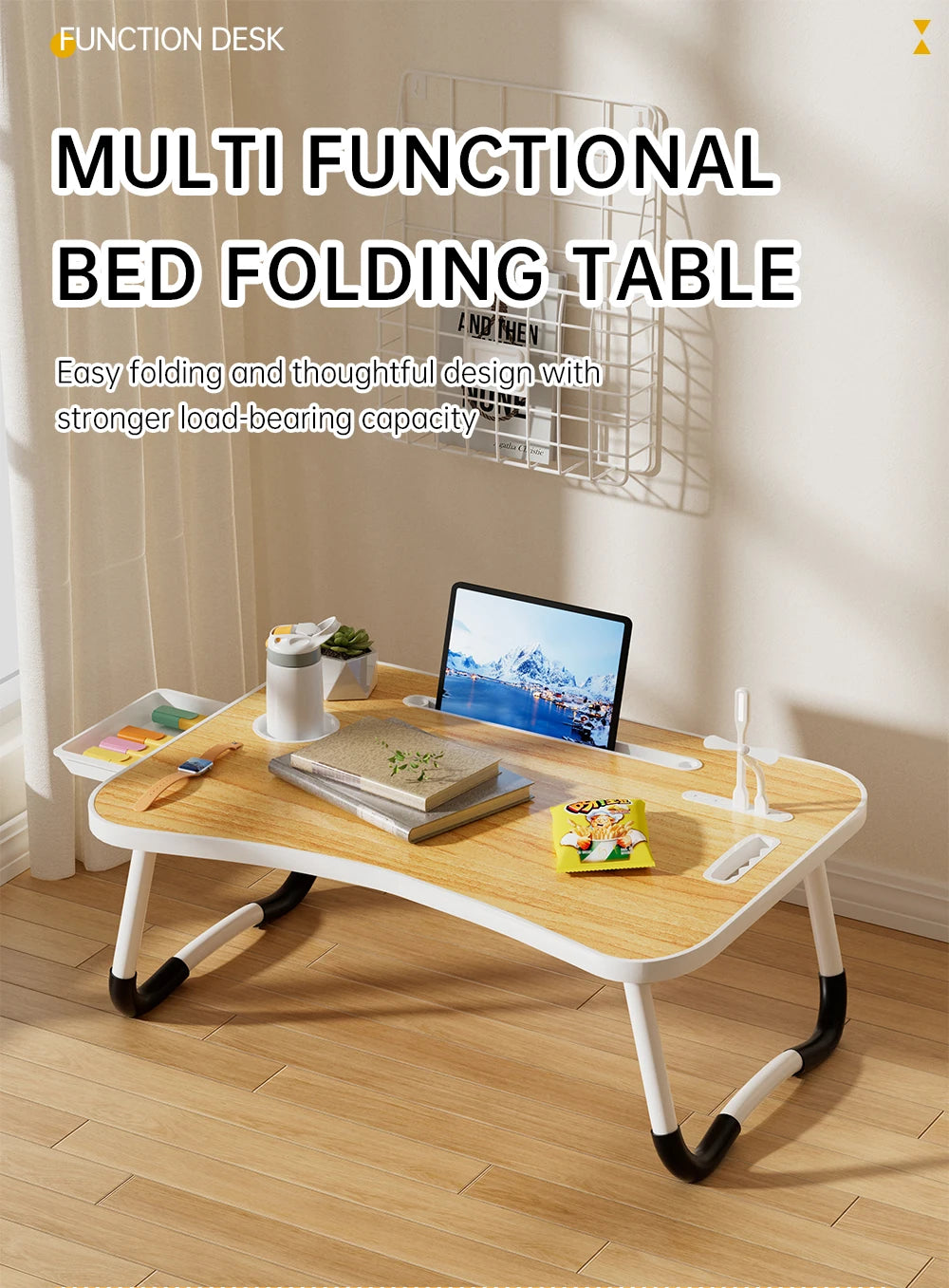 Portable Desk - USB Light, Small Fan, Cup Holder