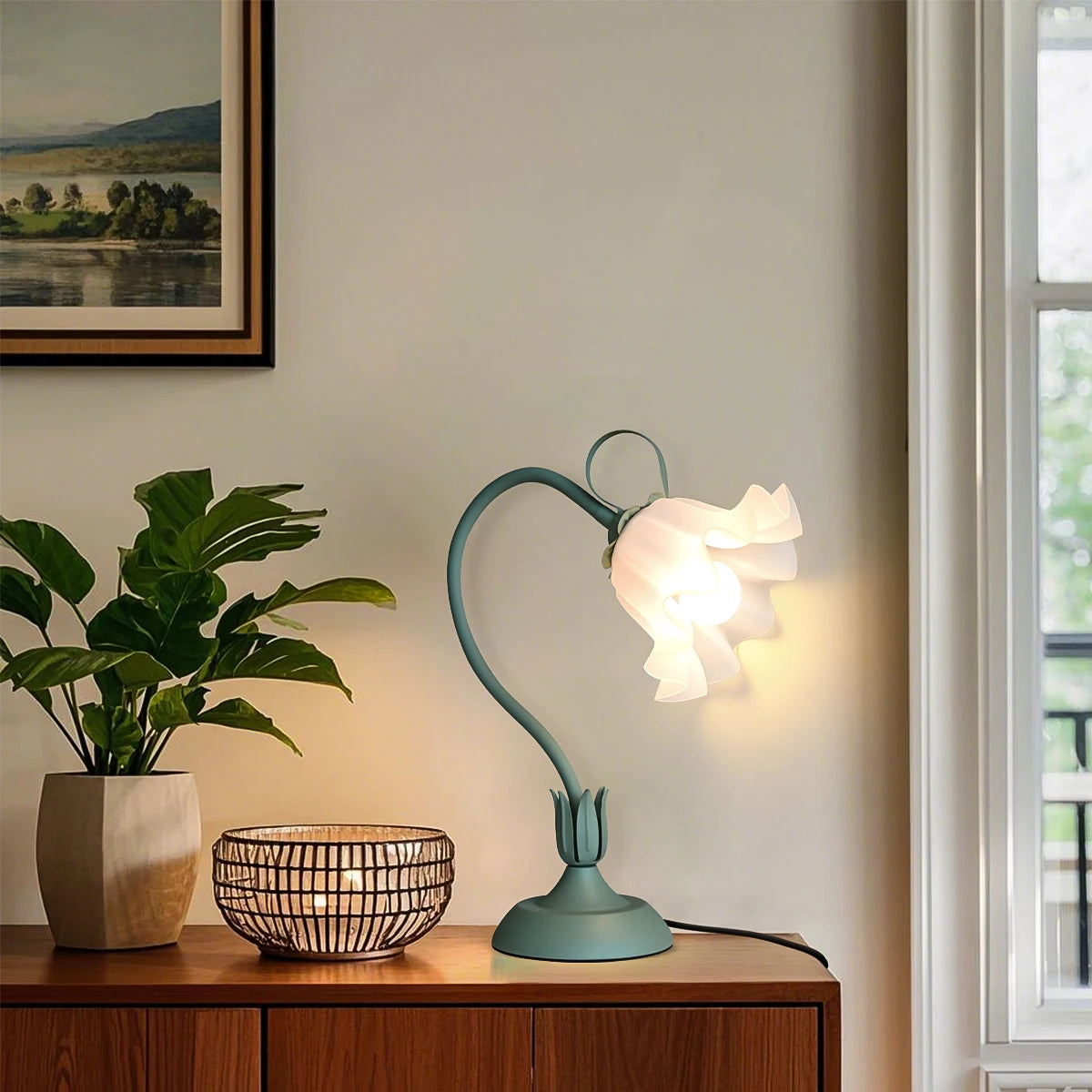 Vintage bedside lamp, flower lamp, (color: green)E26LED lighting