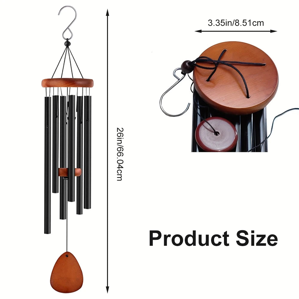 26 Inch Retro Black Wind Chime 6 Aluminum Tubes Deep Resonance Sound