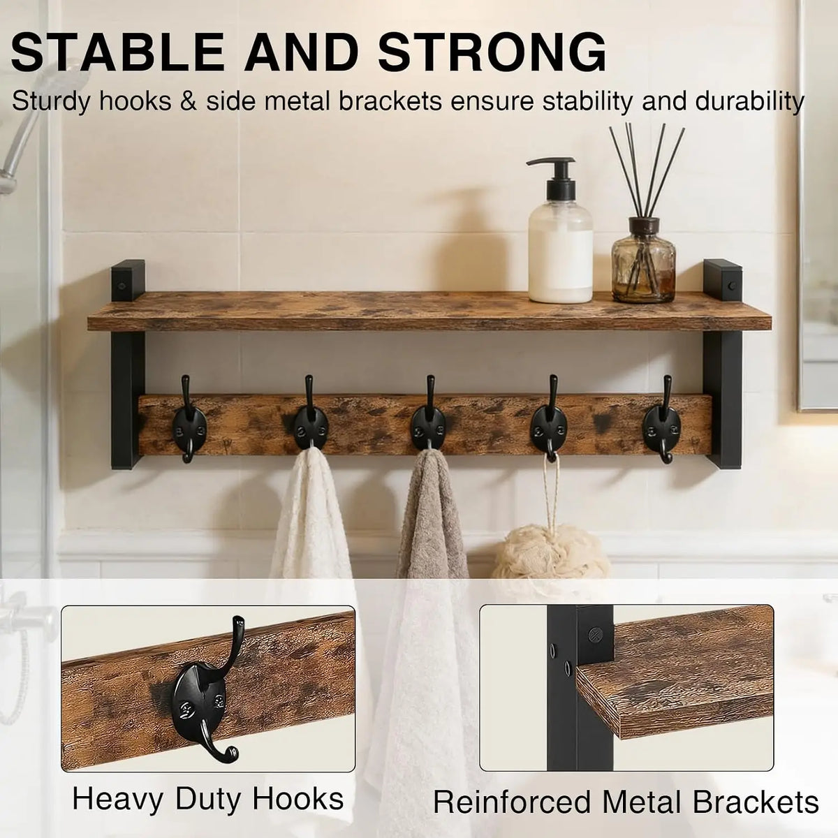 17.7 Inch Wall Mounted Coat Rack with Hooks