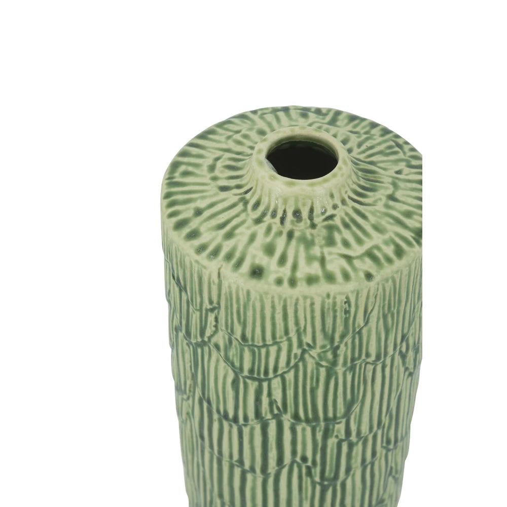 8.5x3.9x13.8" Asymmetrical Green Ceramic Vase with Handle