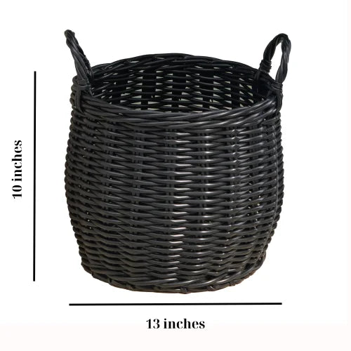 Lucius 13x13x10.2 Black Resin Wicker Basket