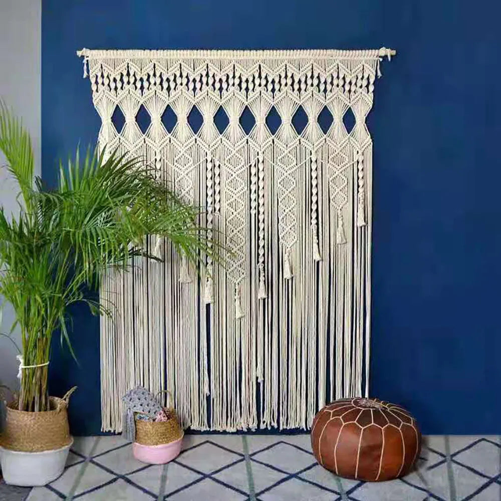 35.43"x70.87" Beige Large Macrame Wall Hanging Hand Woven