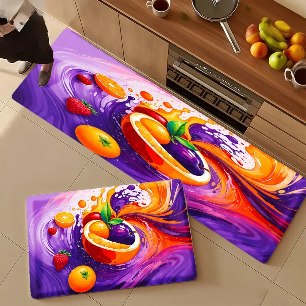 3PCS Mat Set,  Colorful Fruit Swirl Abstract Design
