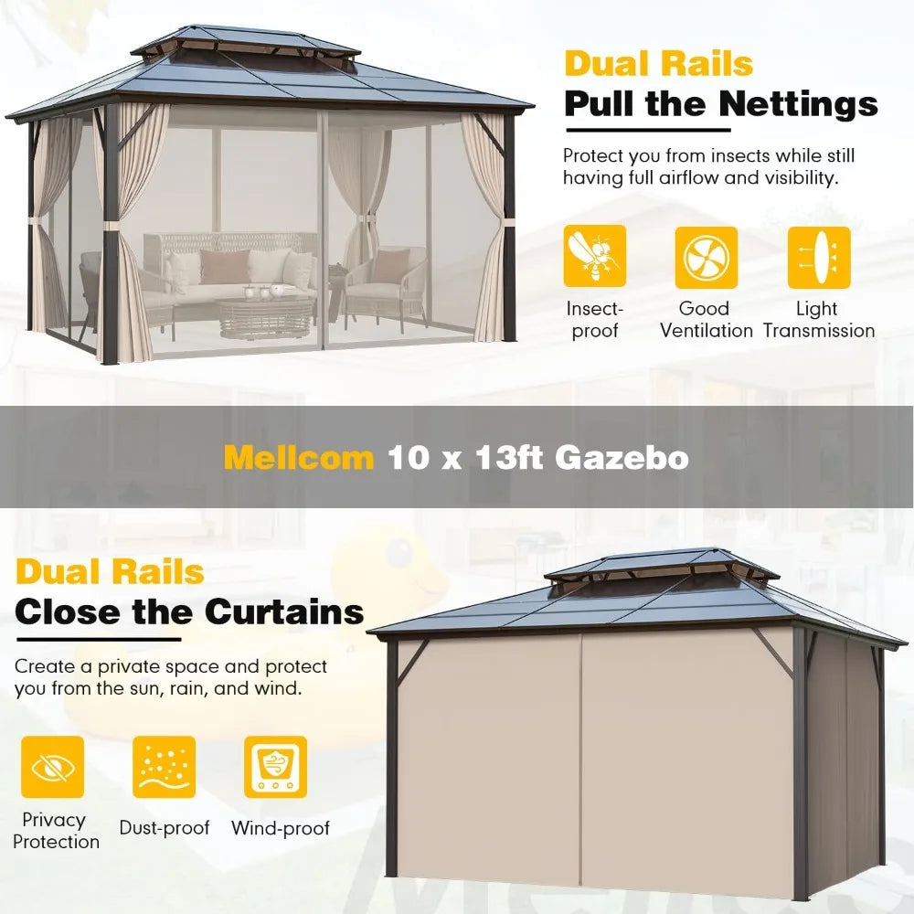 10'x13' Hardtop Gazebo with Polycarbonate Double Roof,