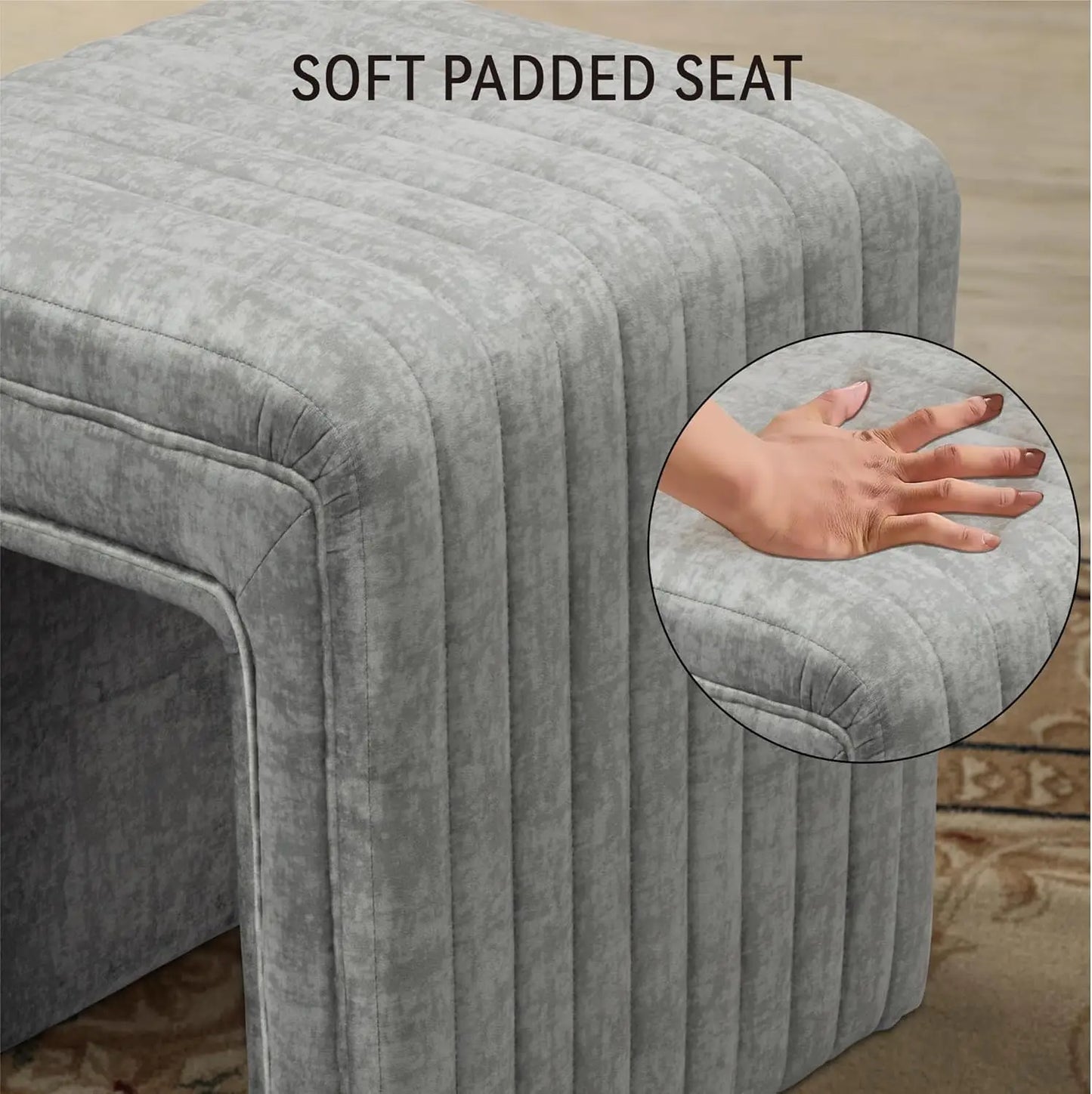 Vanity Stool Chair, Linen Ottoman Foot Stool