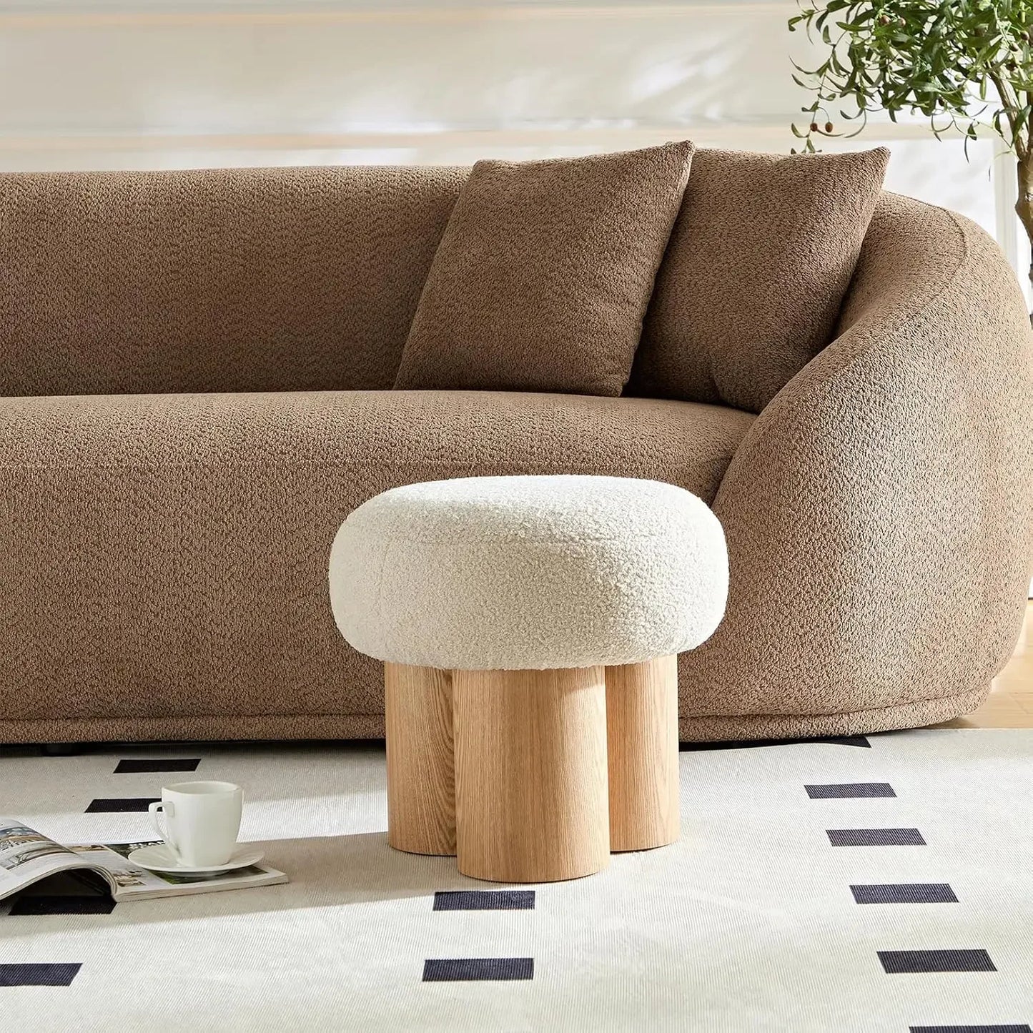 16.54" Mushroom Shape Small Footstool, Round Pouf