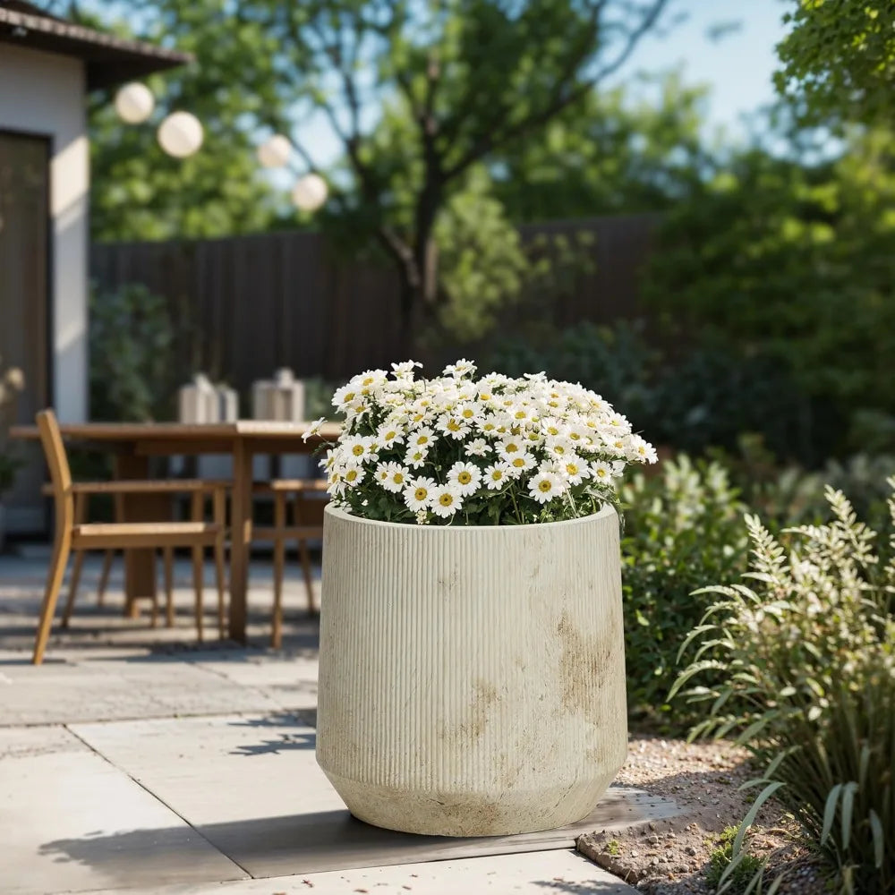 Round Planters, Set of 2 Large Outdoor, Drainage Hole