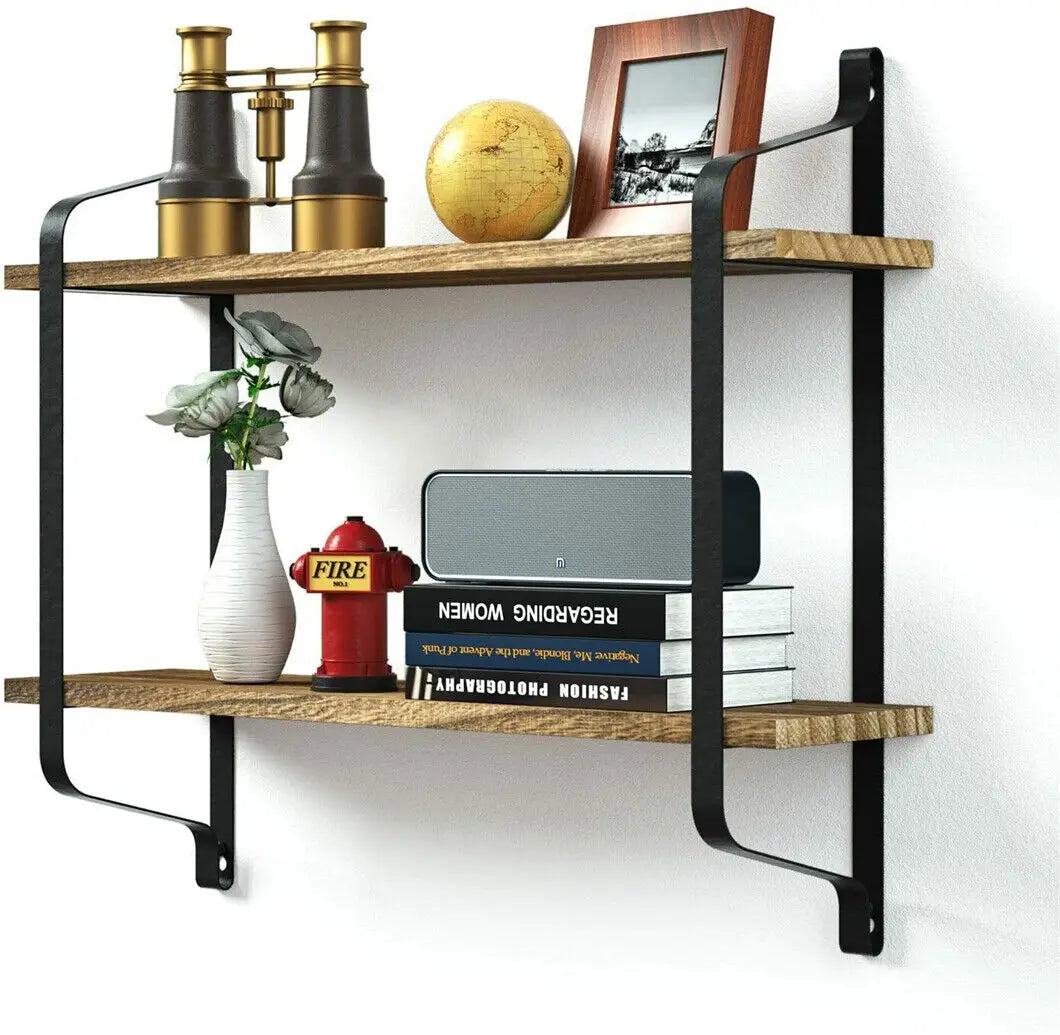 Wall Mounted Rack Display Wood Wall Shelves Rustic 2-Tier