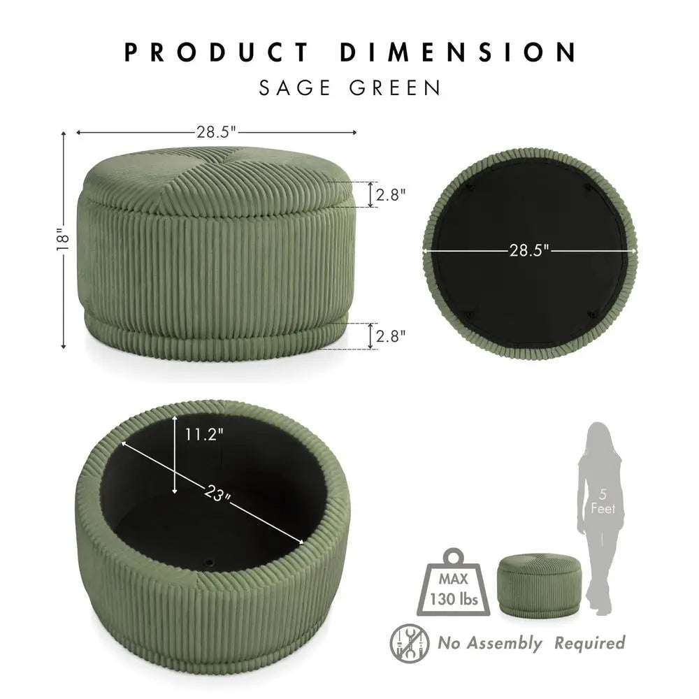 Chenille 29inch Round Storage Ottoman with Flip Top