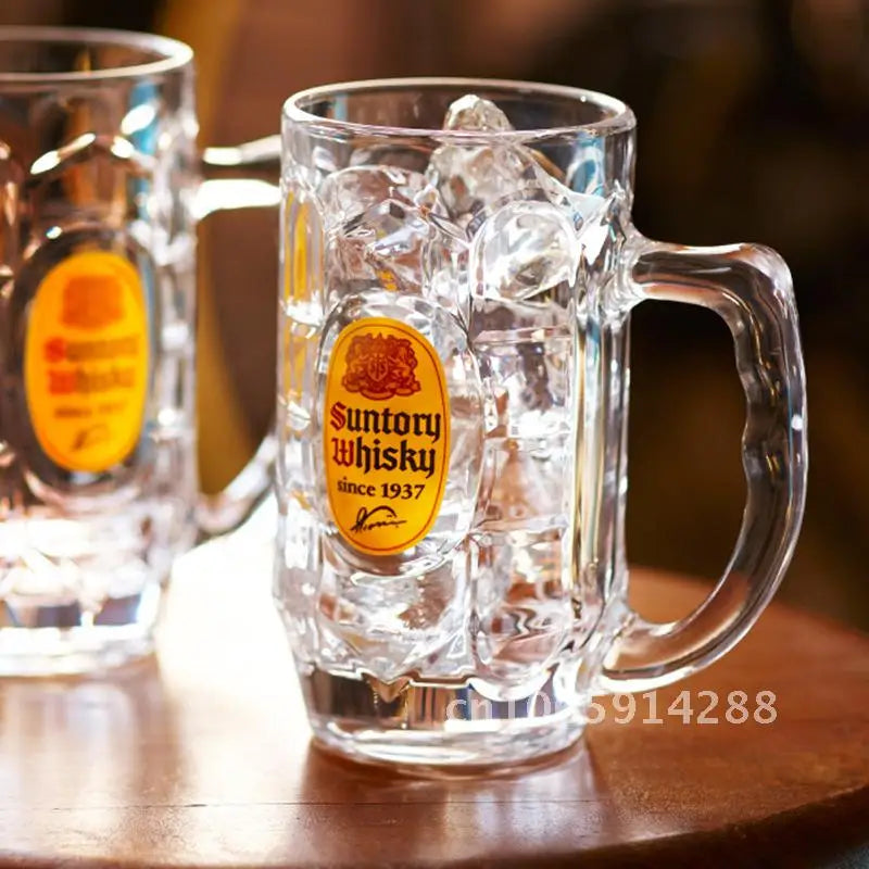 Glass Beer Mug with High-Footed Carved Flower Design 401-500ml