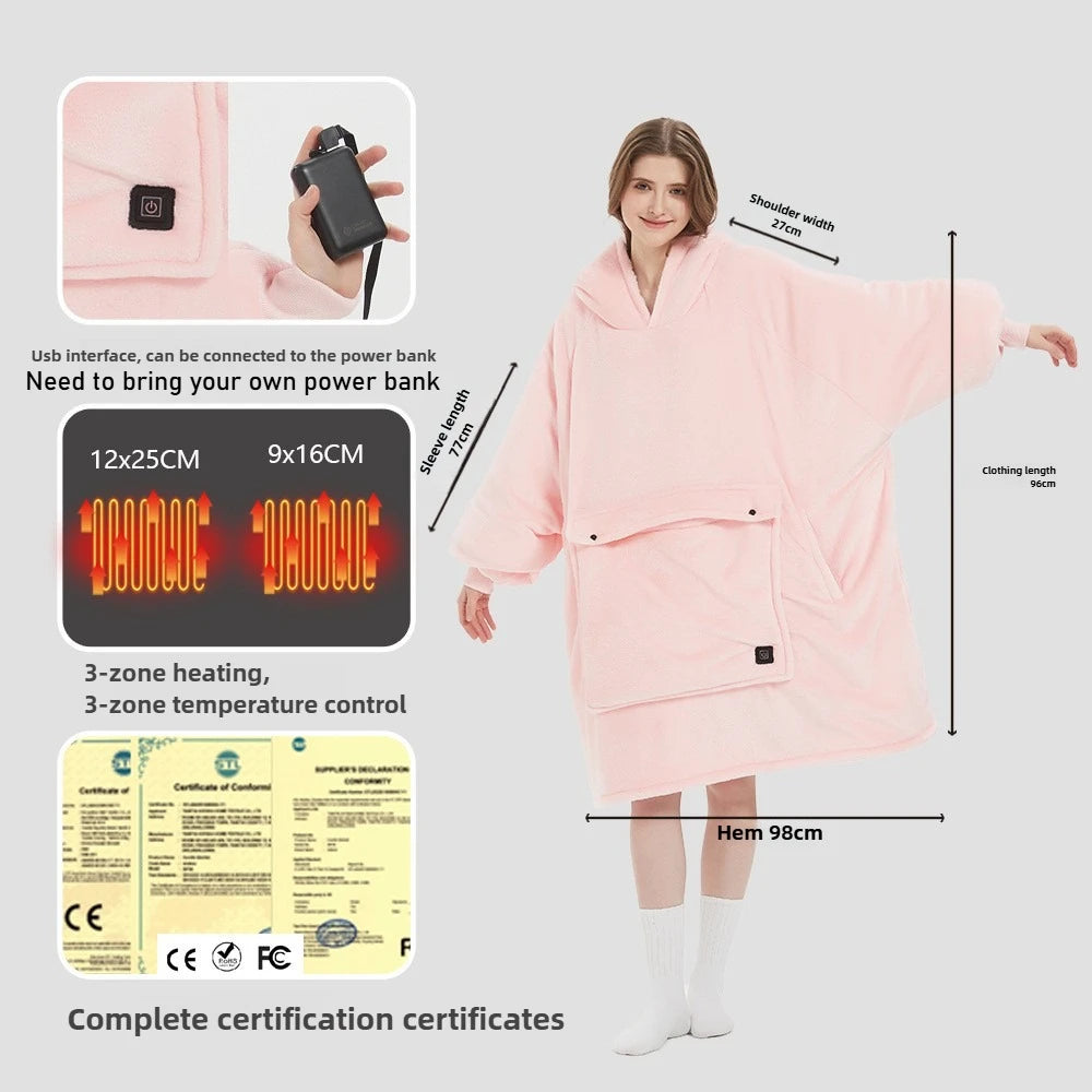 Blanket Hoodie Sleeves Pocket Sherpa Fleece Thick Plush Heating