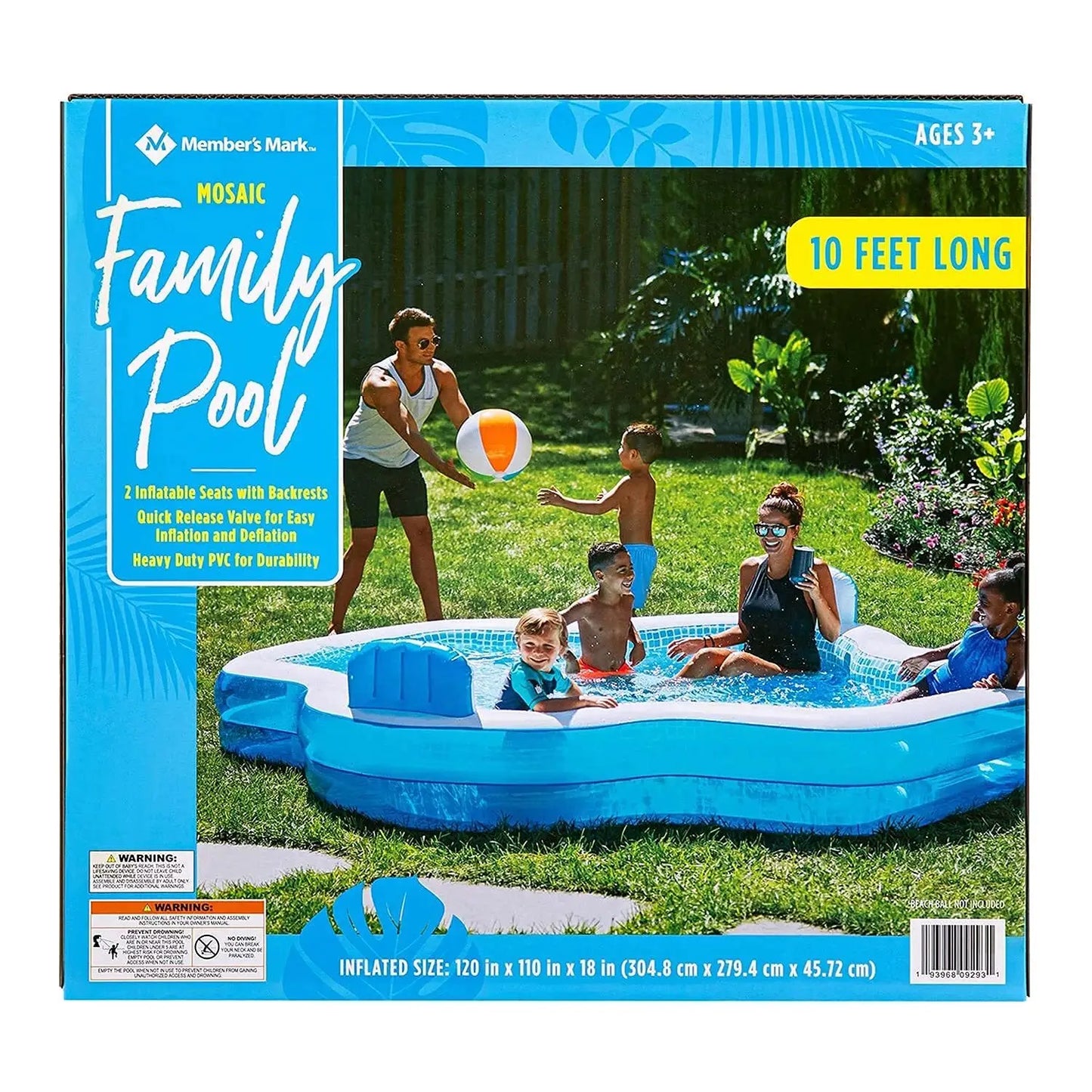 Outdoor Hot Tubs Family Pool 10 Feet Long with 2 Inflatable Seats and Backrests