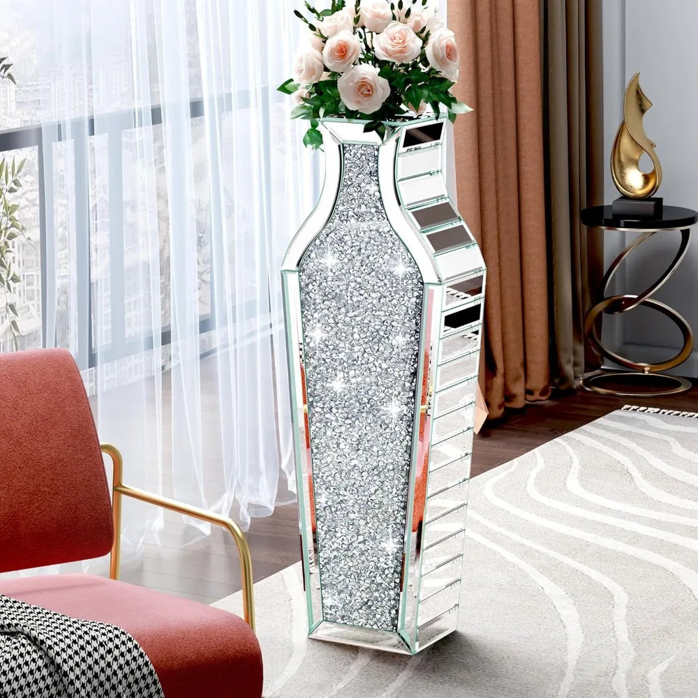 Large Crystal Vase with Crushed Diamond Effect
