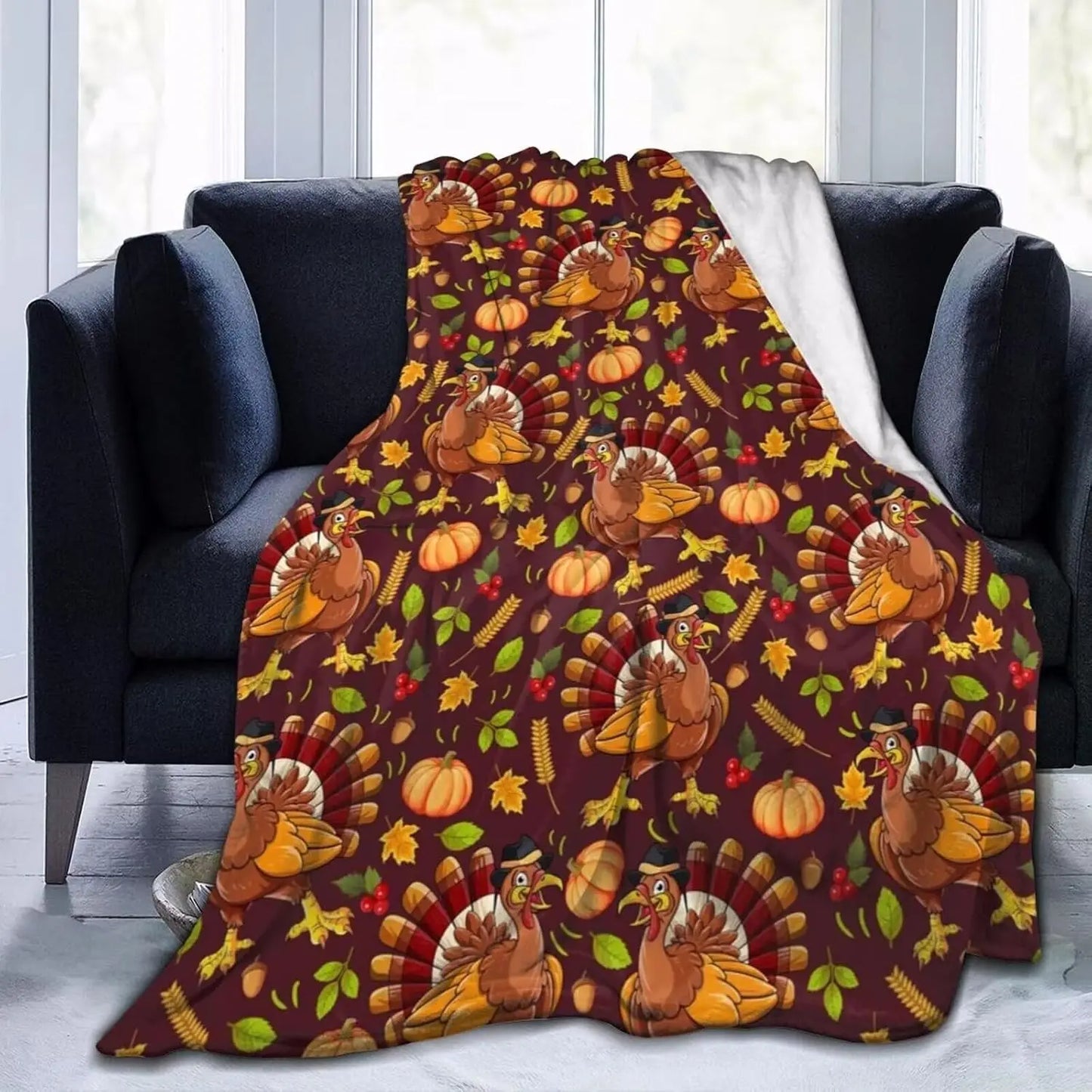 Fall Thanksgiving Pumpkin Throws Turkey Printed