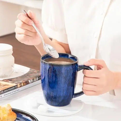 16 Oz Ceramic Coffee Mug Set of 6, Microwave & Dishwasher Safe, Blue