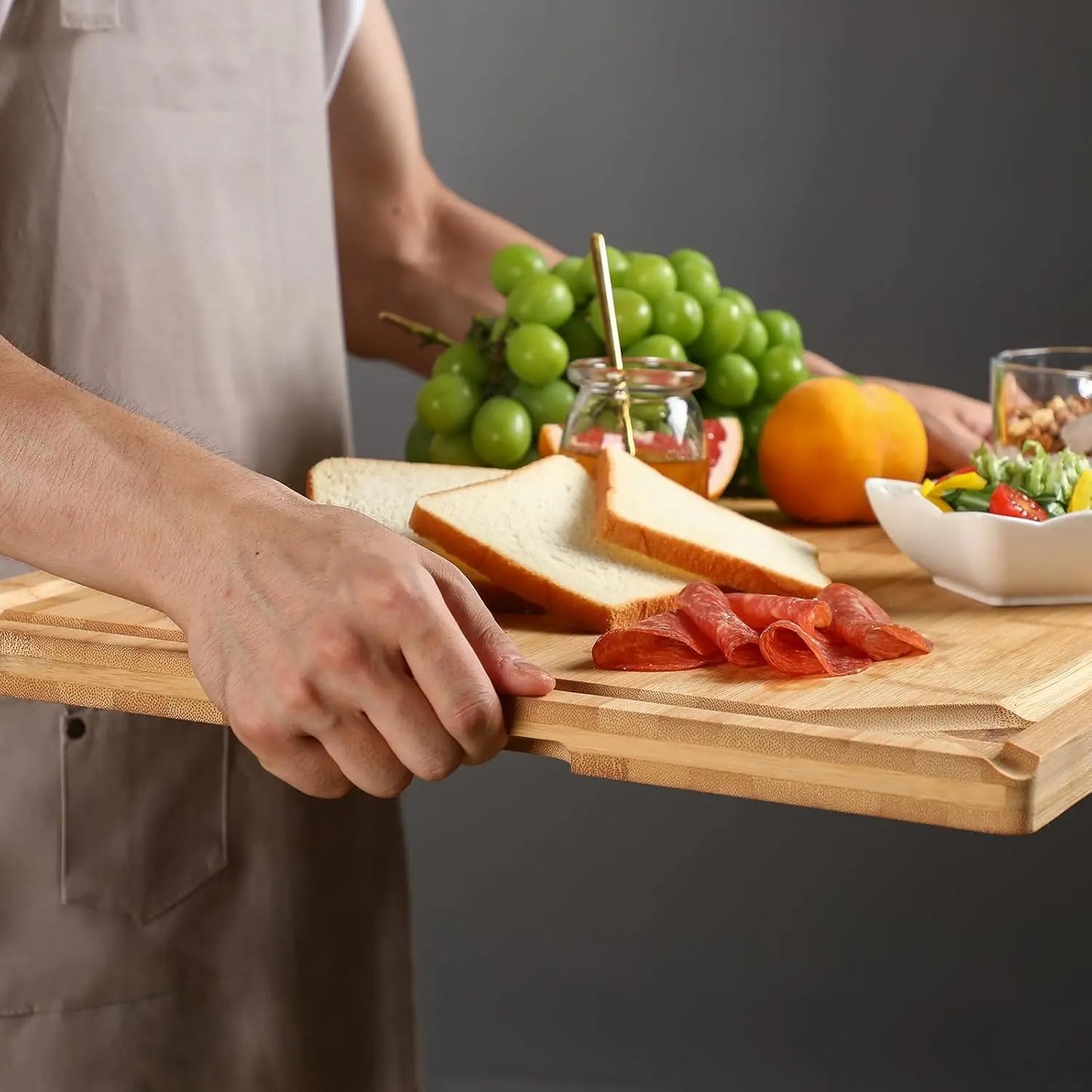 Extra Large Bamboo Cutting Board with Handle and Juice Groove