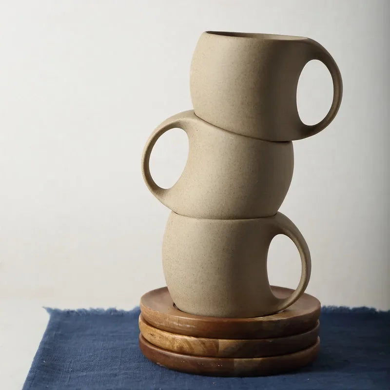 Health pottery coffee cup with tray simple water cup