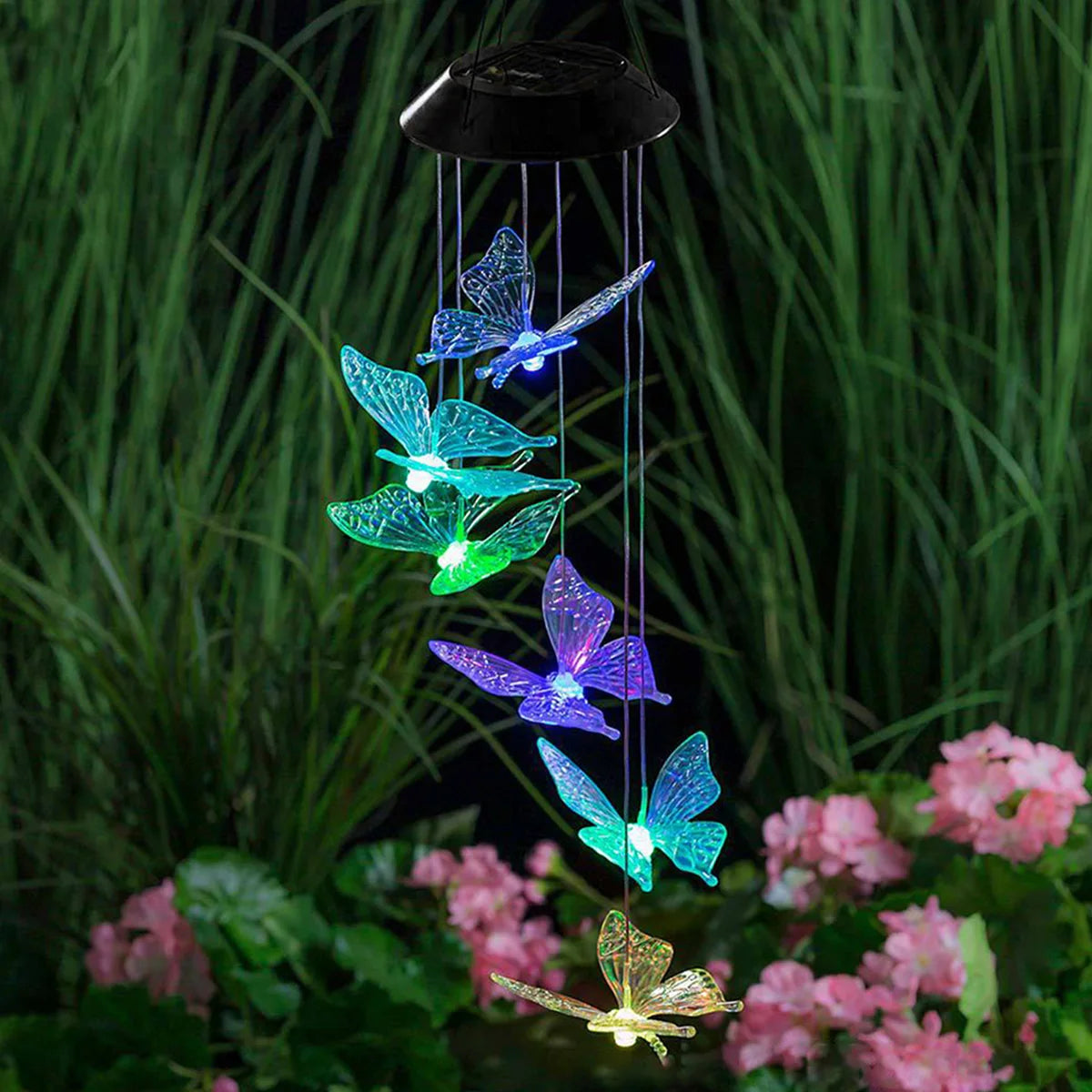 Solar Butterfly Wind Chimes, Color Changing Lights