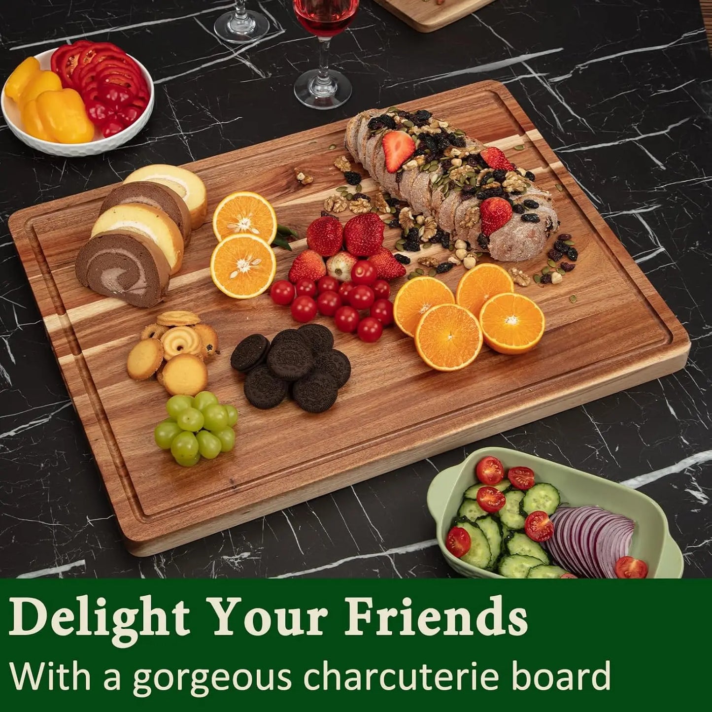 XL Acacia Wood Cutting Board Thick with Side Handles