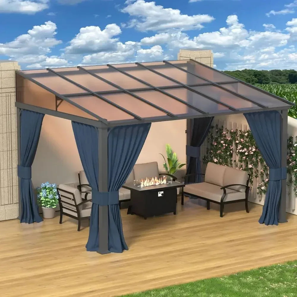 Large Outdoor Hardtop Gazebo with Curtains, Netting,