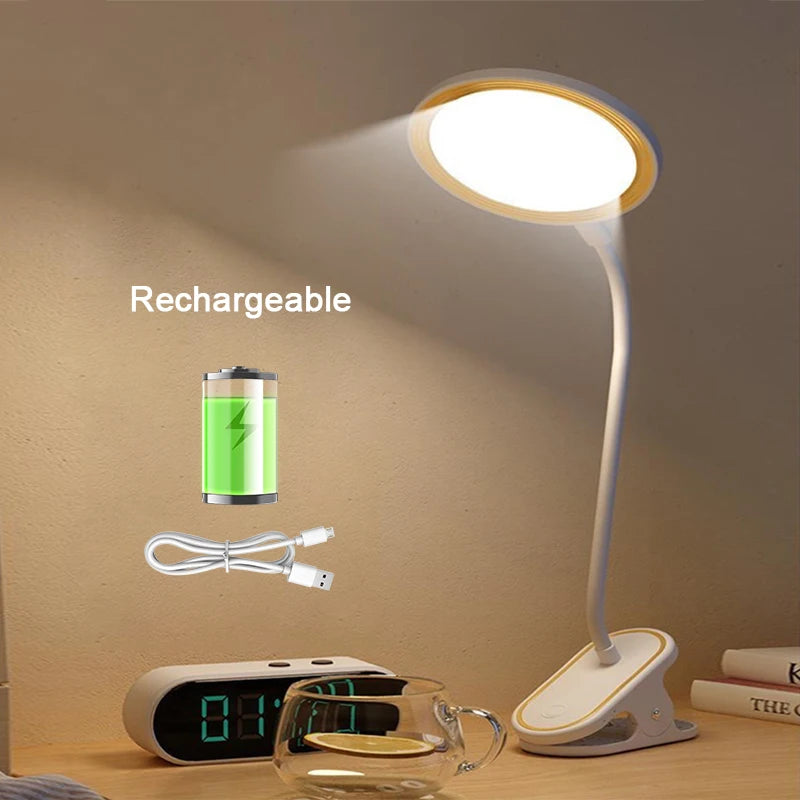Table Lamp USB Rechargeable Clip Bed LED Touch 3 Modes