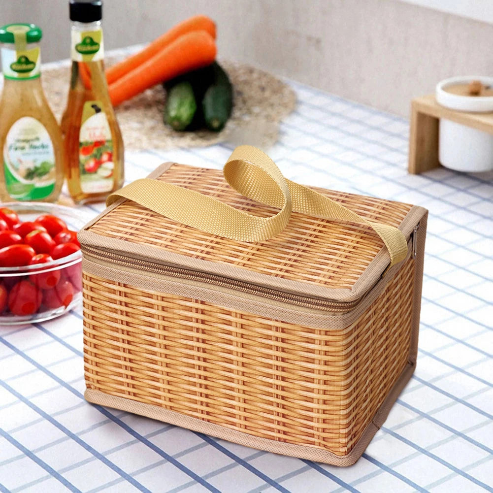 Khaki Wicker Rattan, Waterproof, Picnic Baskets, Thermal Cooler