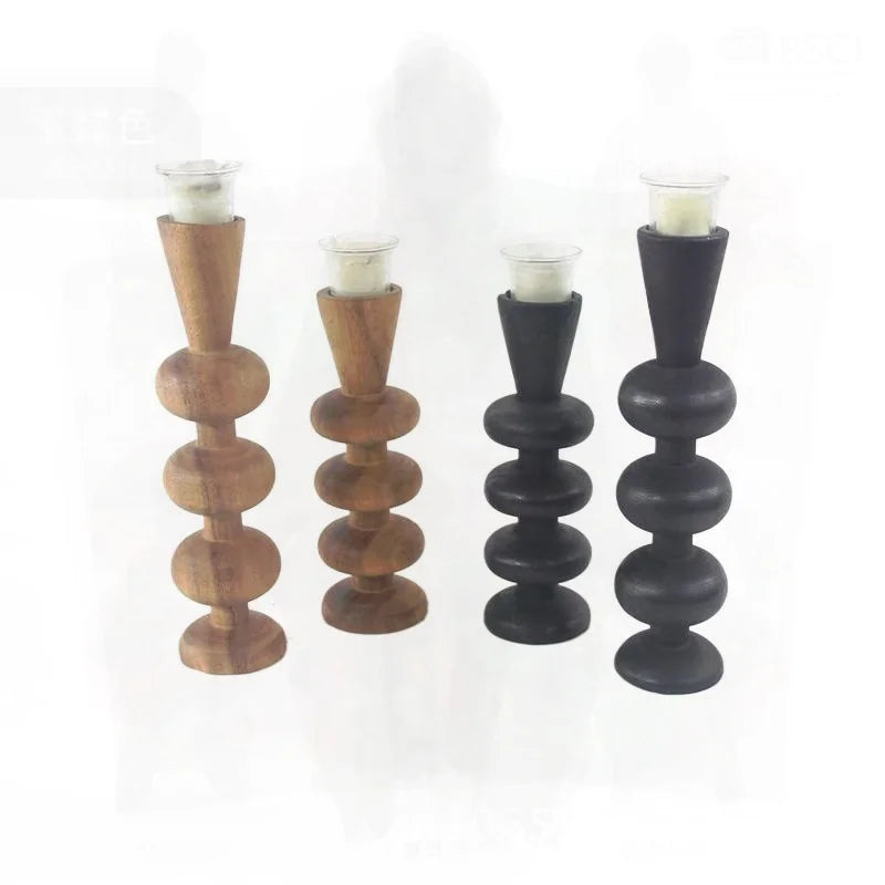 Handcrafted Walnut Wood Carbonized Steel Candlestick Black Small & Large