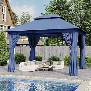 Outdoor Gazebo for Patio 10x12, Metal Frame Double Roofs,