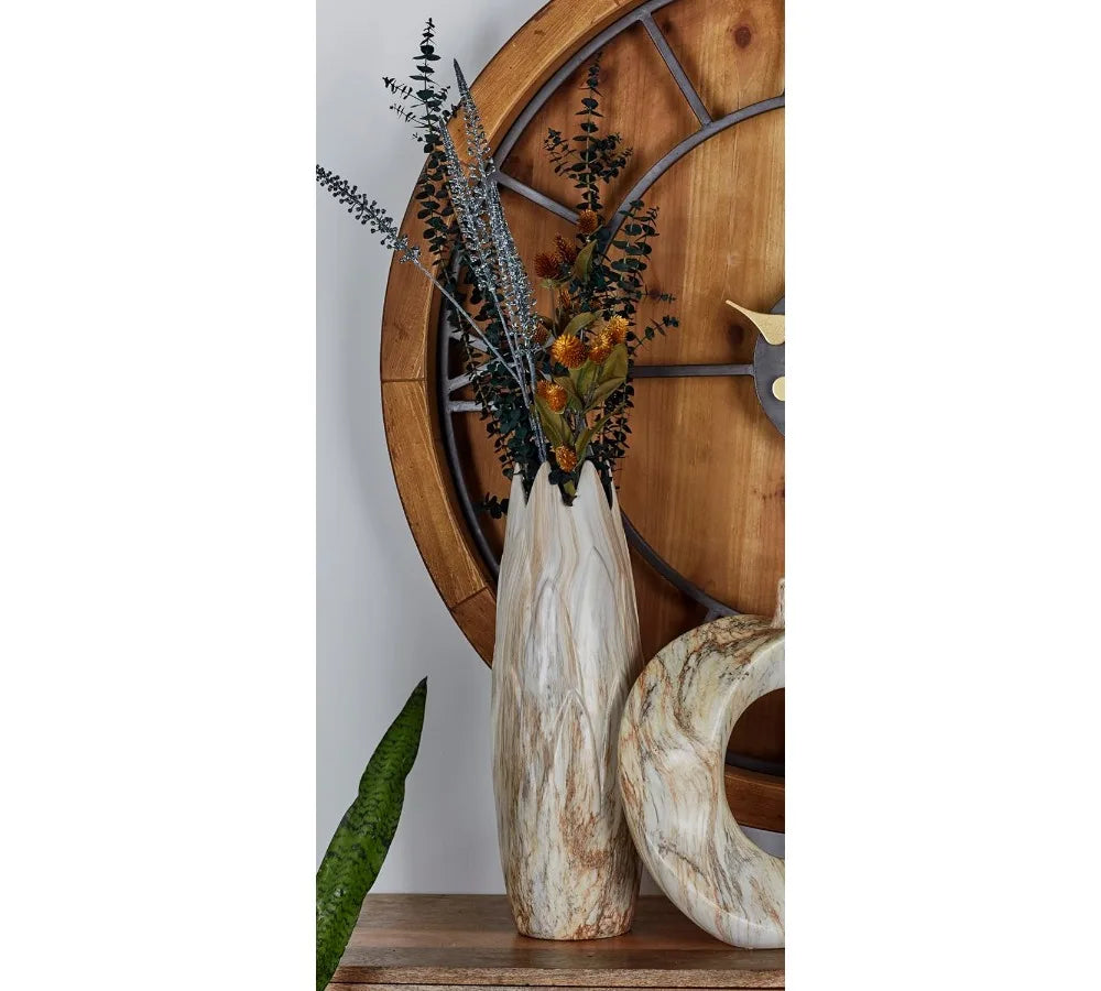 Modern Ceramic Vase with Marbled Finish, 7x7x21 Inches