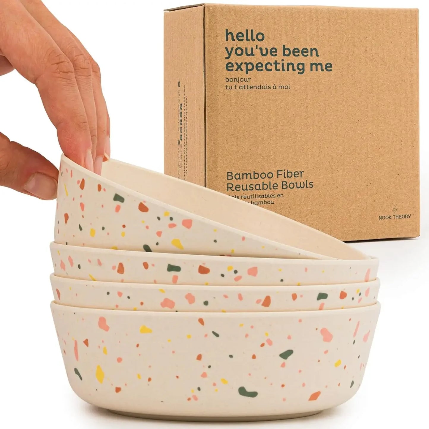 Nook Theory 4 Pack Bamboo Bowls - 18 Oz Toddler and Kids Bowl