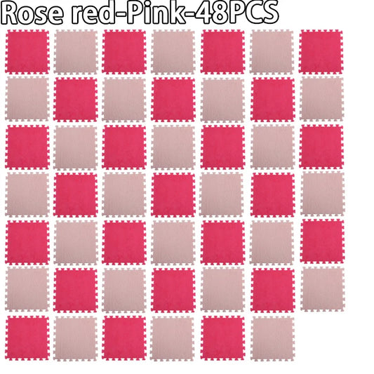 48PCS Plush Puzzle Foam Mat, Rose Red & Pink, Area Rug