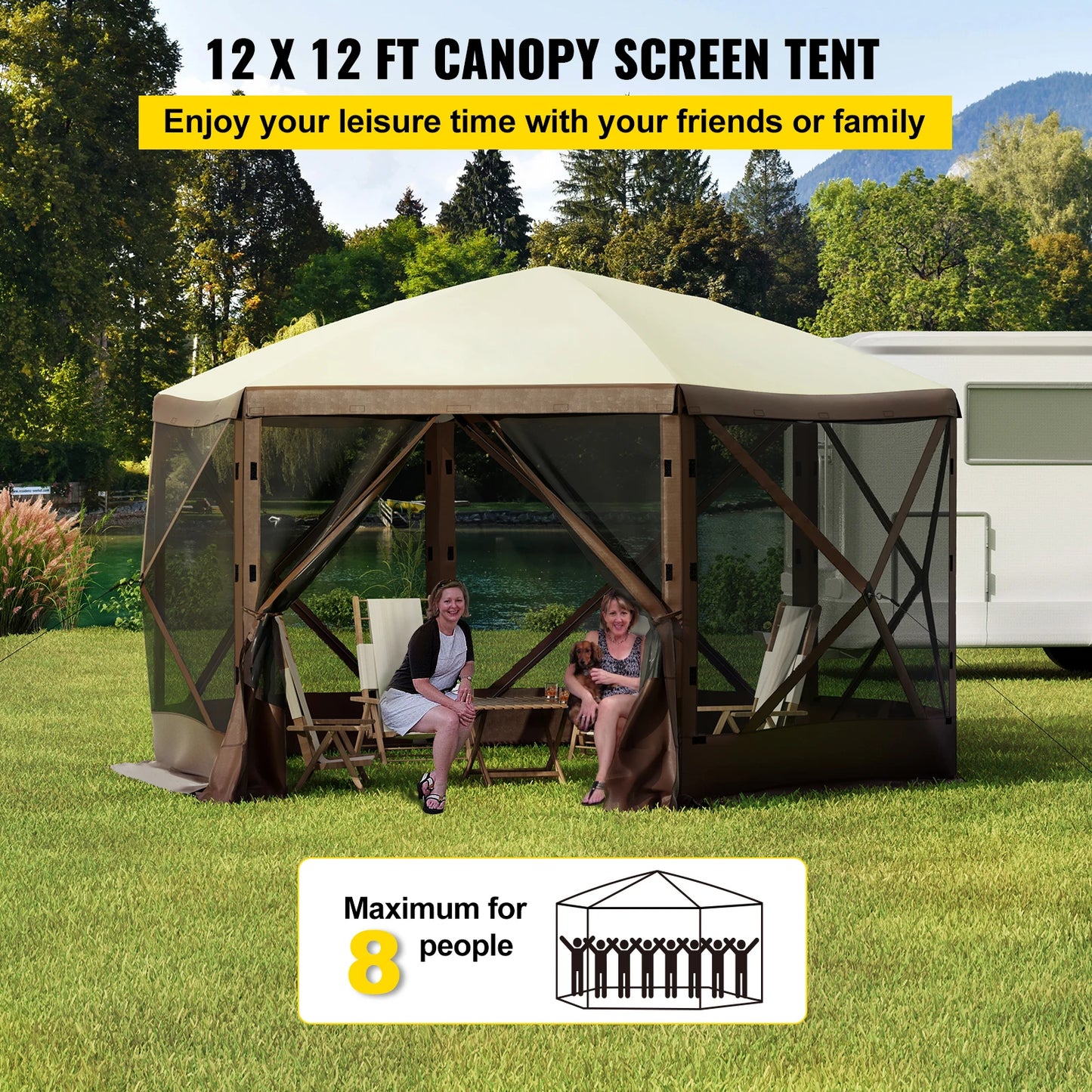 Pop-up Camping Gazebo 6 Sided 12' x 12' / 10' x 10'