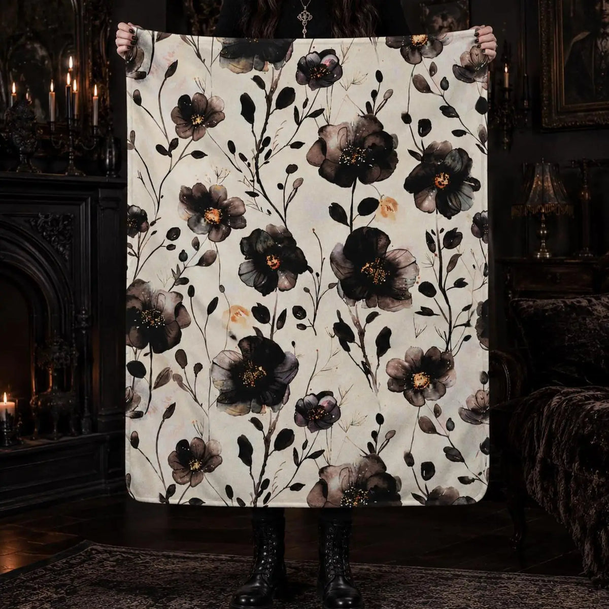 [Flannel Blanket] Neutral Floral Watercolor Blanket Throw Blanket