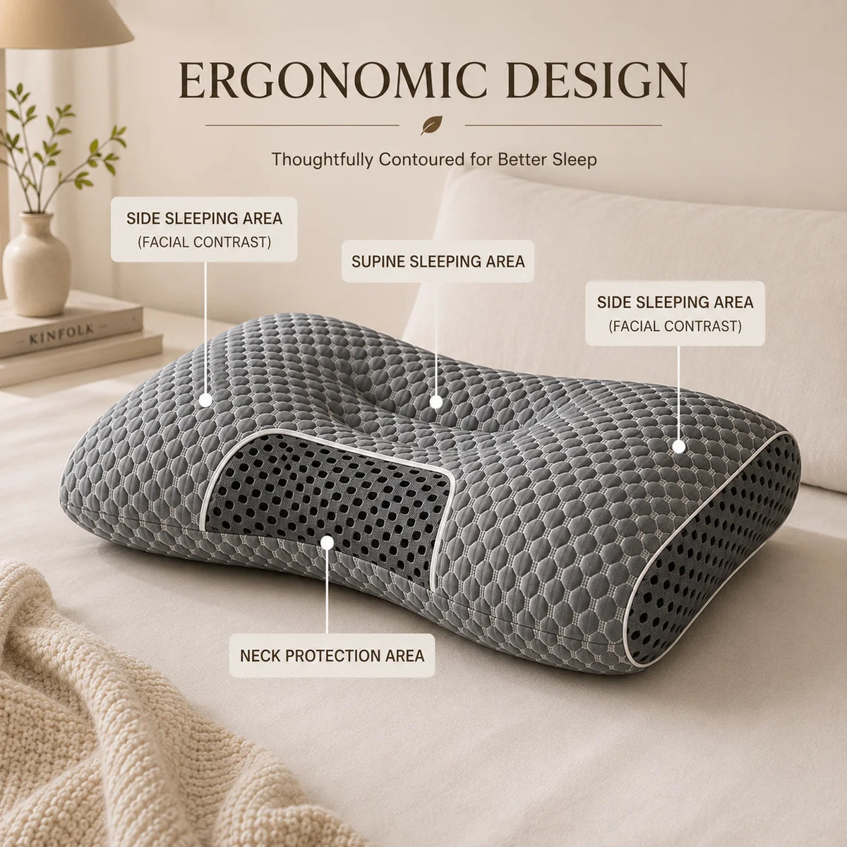 Ultra-Soft Ergonomic Neck Support Pillow, for Side, Back & Stomach Sleepers