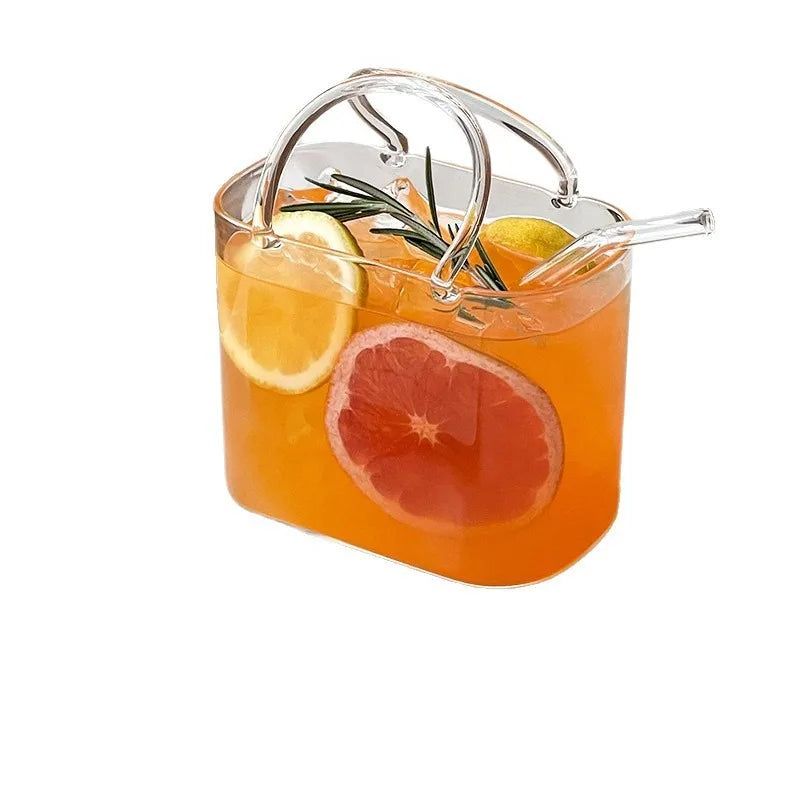 Creative Portable Handbag Glass Cup with Straw