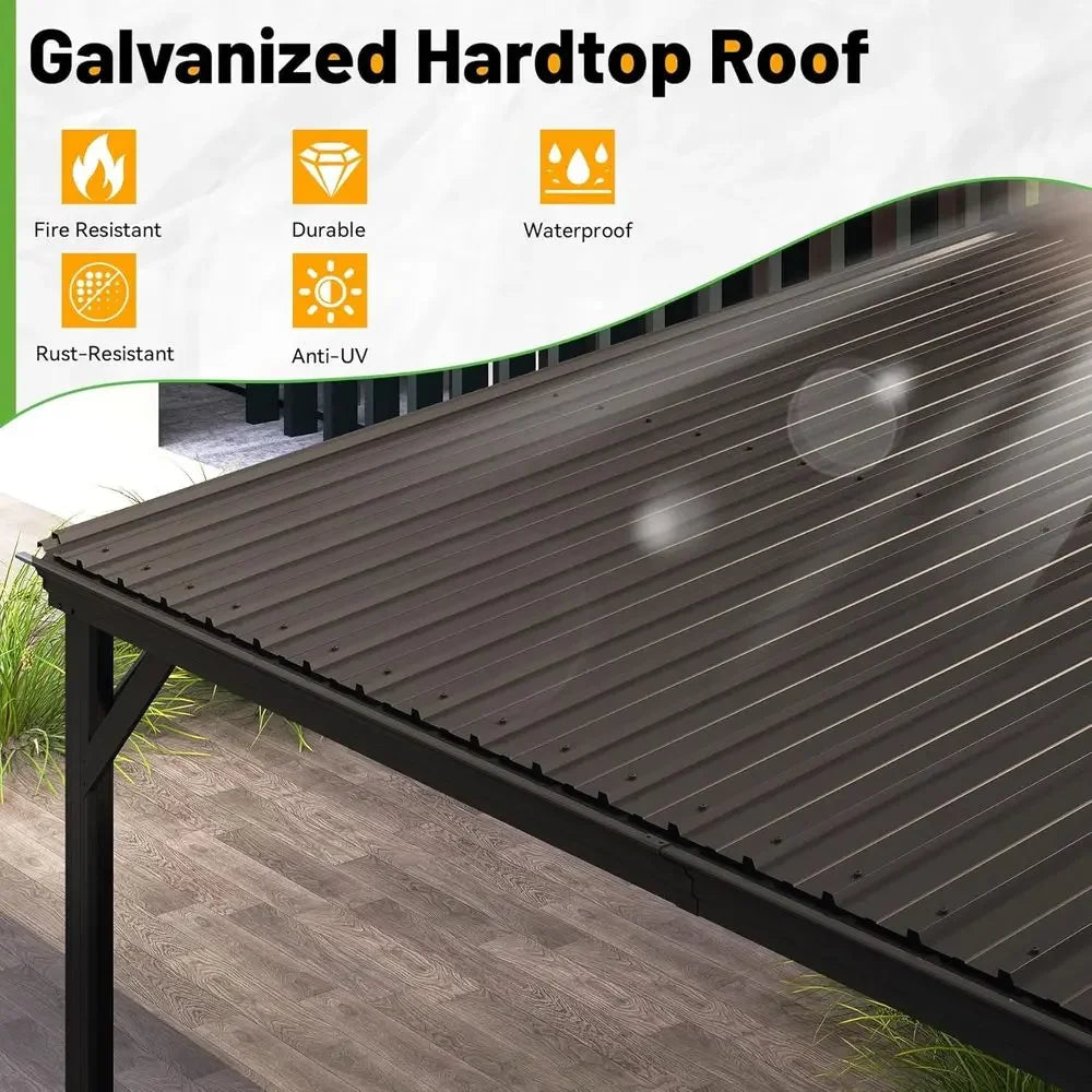 10x16T Lean to Gazebo, Outdoor Metal Hardtop Wall Mounted