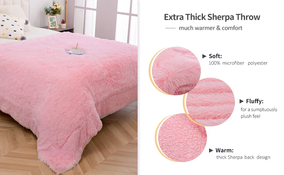 Fluffy Blanket Throw Solid Color Shag Plush